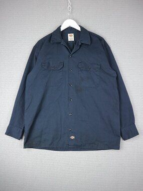 Dickies Cotton Button Up Navy Shirt Mens Large